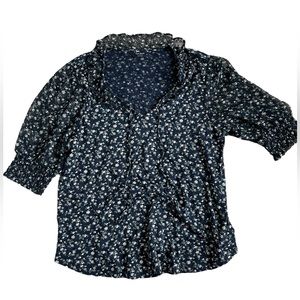 Lucky Beand Navy Floral Blouse Size Medium M